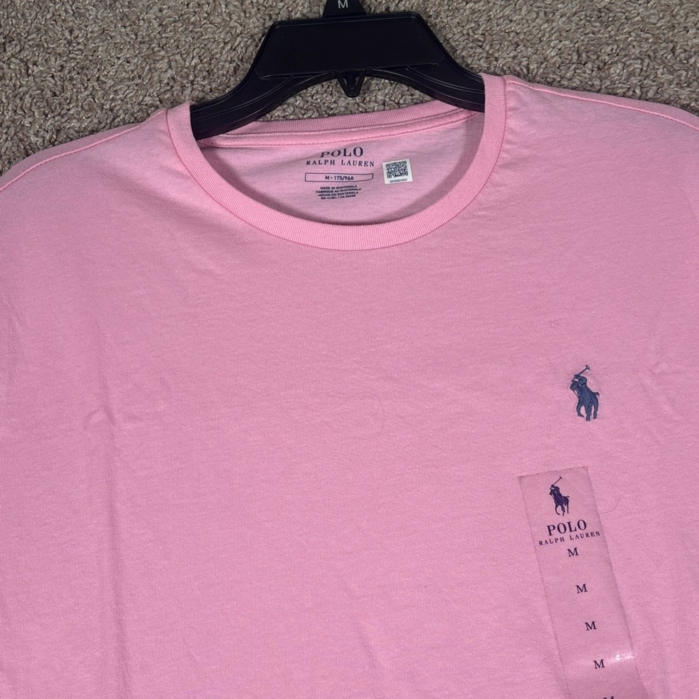 Polo Ralph Lauren Mens Pink Crewneck T-Shirt Navy Pony Logo Size M 710938686030